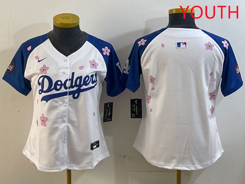 Youth Los Angeles Dodgers Blank White Blue Sakura Edition 2025 Nike MLB Jersey style 1